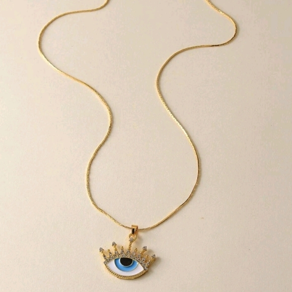 Jewelry - 𝅺NEW Gold Colored Blue Eye 🧿 Pendant with Necklace Worn for 🍀 GOOD LUCK